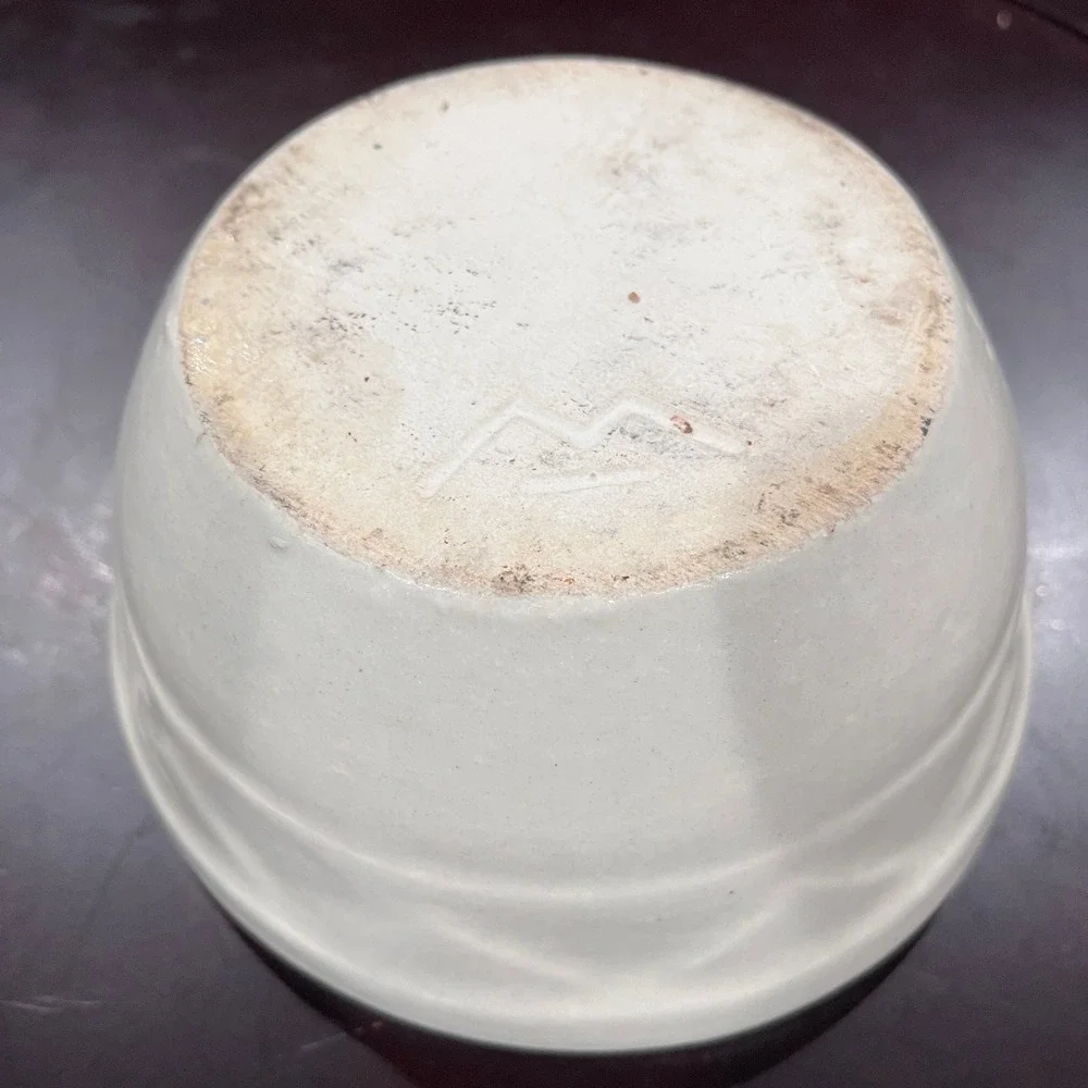 Vintage Cream Ceramic Bowl Rustic Farmhouse Decor Embossed Design 6 inch